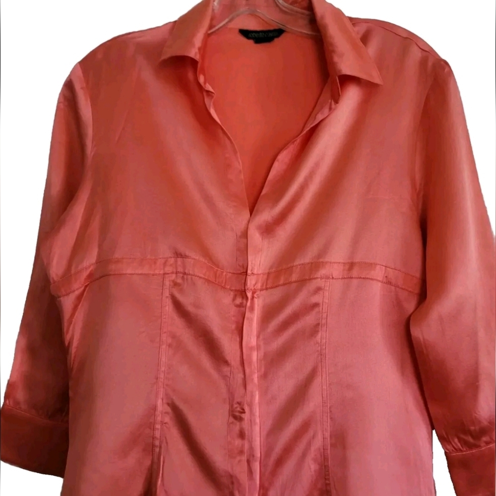 Roberto Cavalli Coral Silk Tailored Blouse 3/4 Sleeve Hook & Eye Size Medium